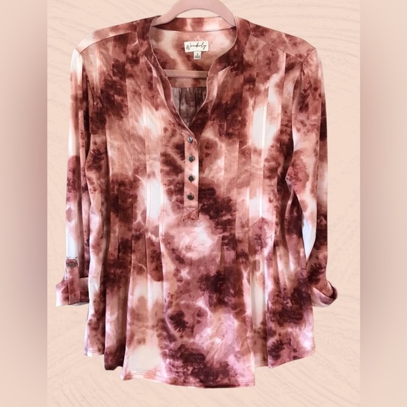 Wonderly Tops - Wonderly Womens Tie Dye Henley Top Sz‎ S 3/4 Sleeve Preppy Casual Comfort Work